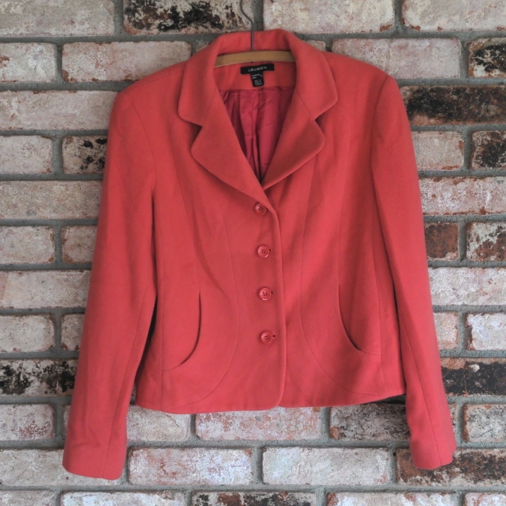🍁 Louben Wool Cashmere Blend Coral Blazer Jacket Size 12